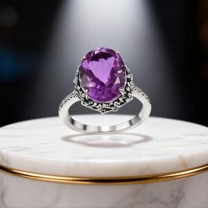 African Lilac Triplet Quartz Sterling Silver Ring